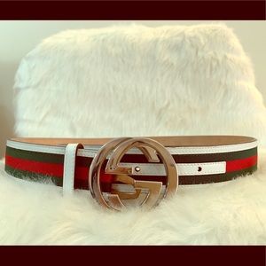 Gucci interlocking G belt stripes white/green/red.